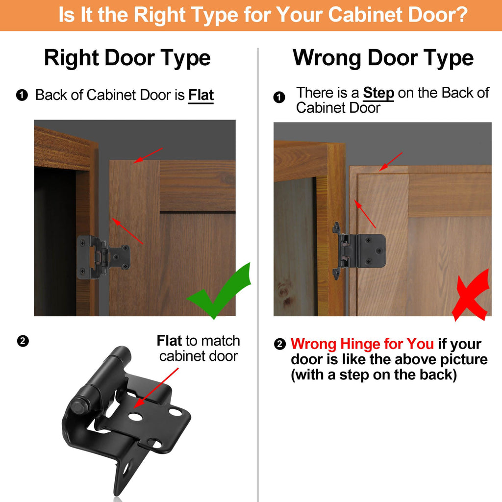 Matte Black Kitchen Cabinet Hinges, 1/2" Overlay, 4 Pack