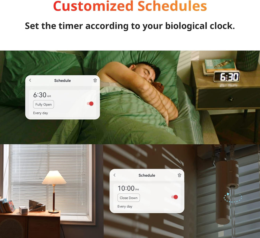 Blind Tilt Motorized Blinds - Smart Electric Blinds, Automatic Blind Opener and Closer, Solar Powered, Light Sensing