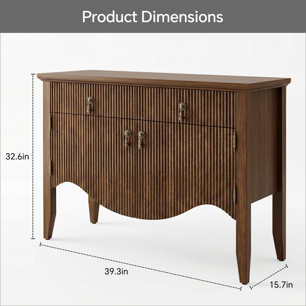 40" Fluted Buffet Cabinet, Sideboard Credenza with Drawer, Walnut