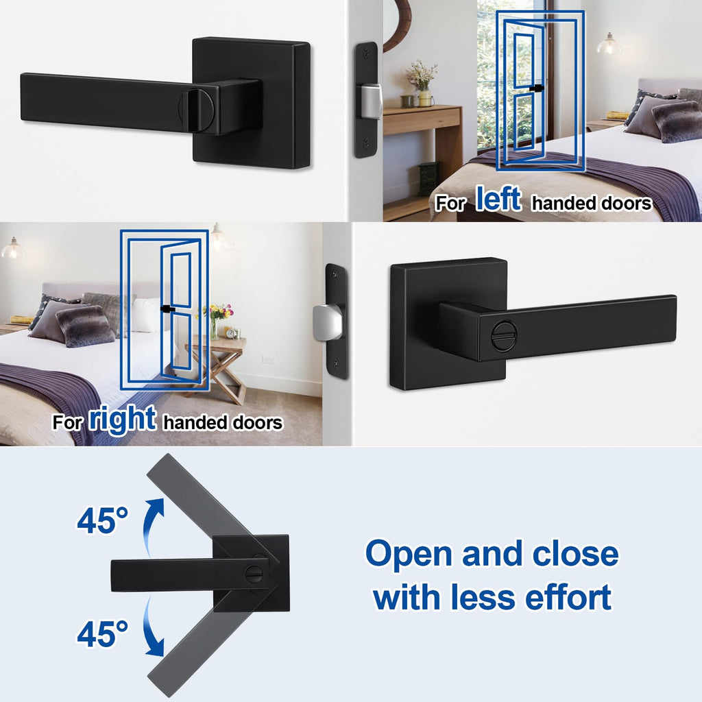 1 Pack Door Handle Black Interior Door Knobs, Keyless Privacy Door Lock, Heavy Duty Zinc Alloy, Door Lever Set