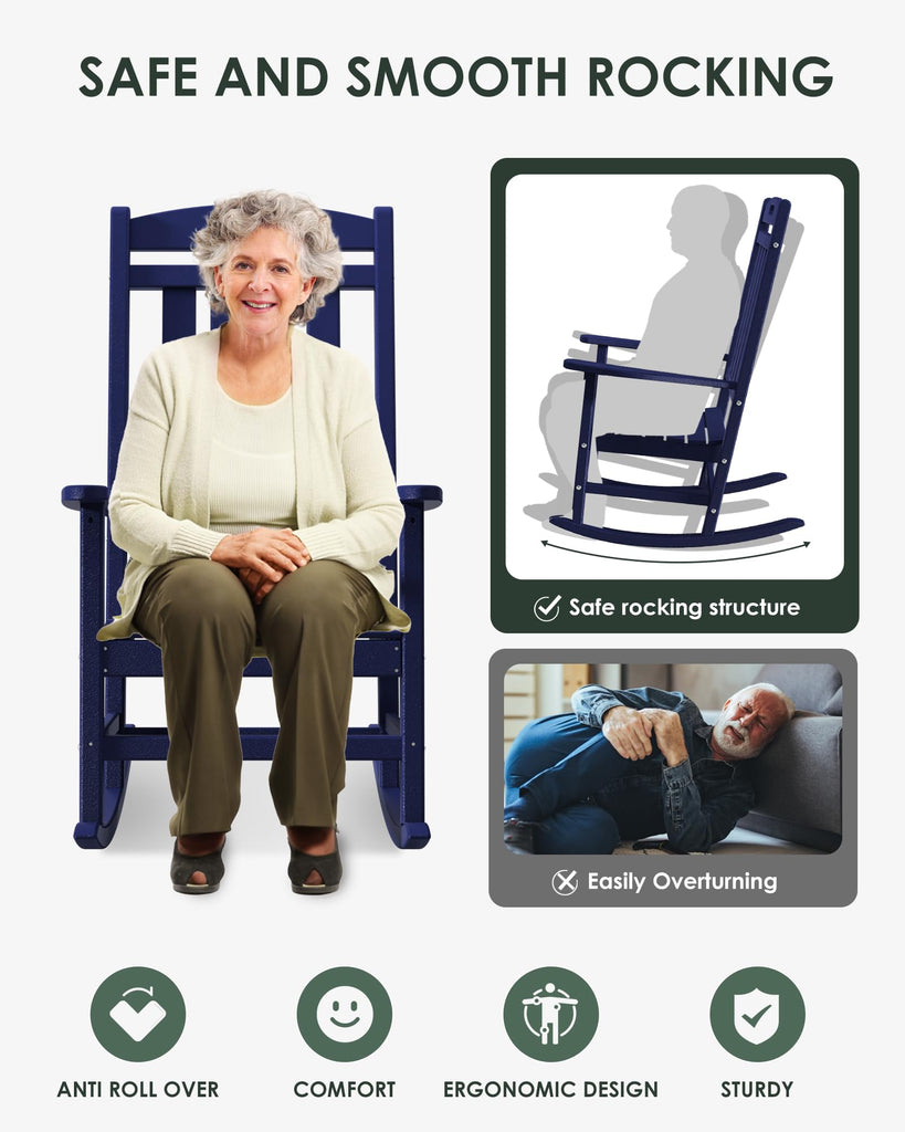 Outdoor Rocking Chair, All-Weather Resistant Poly Lumber Chair