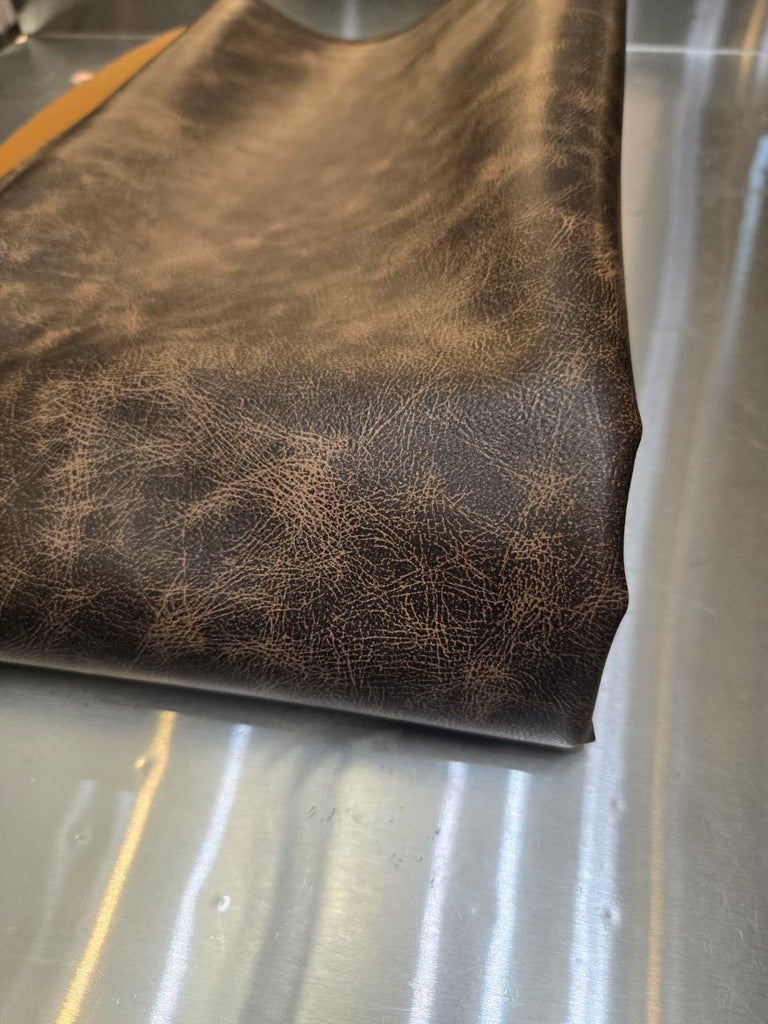 Brown Vintage Distressed Antiqued Faux Leather Fabric PU Peta Approved Vegan Leather by the Yard Synthetic Pleather
