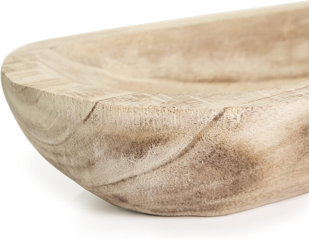 Paulownia Wood Decorative Dough Bowl for Centerpiece Display, Potpourri & Catch All (Long Oval Bowl)