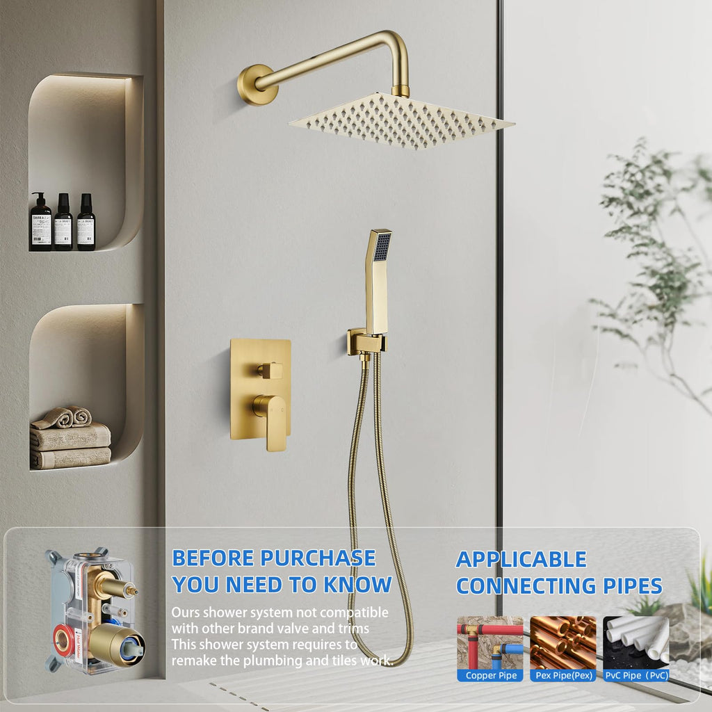 Shower Faucet Set With 8" Shower Head And Handheld Gold