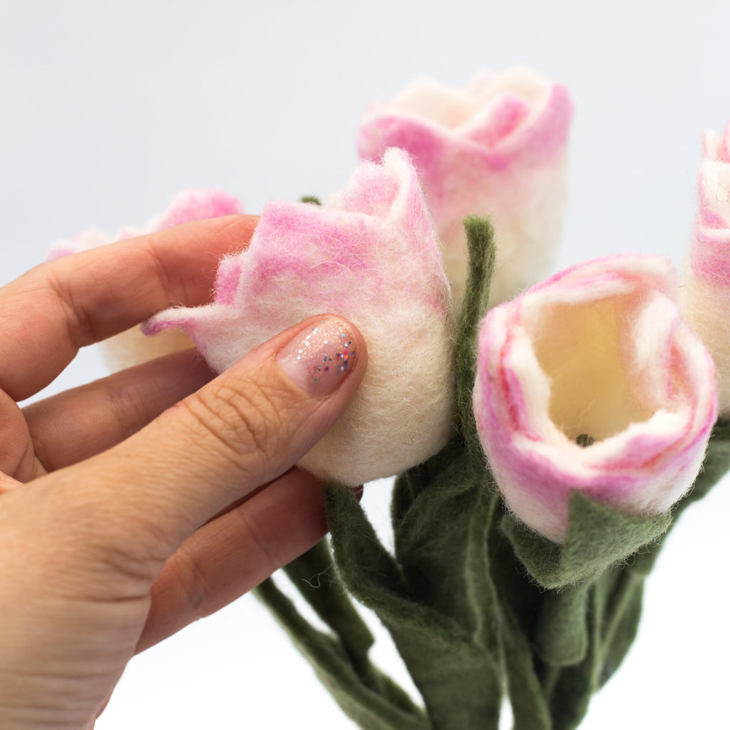 Felt Tulip Flowers Artificial Bouquet - 5 pcs|Reusable, Washable and Essential Oil Ready Multi Color Artificial