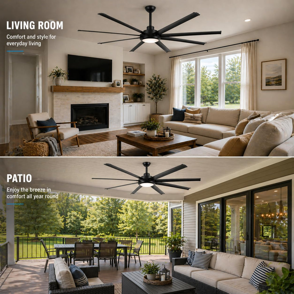 80" Ceiling Fan with Light, Large Industrial DC Motor Fan, 8 Aluminum Blades, Quiet Reversible, 6 Speeds, Remote