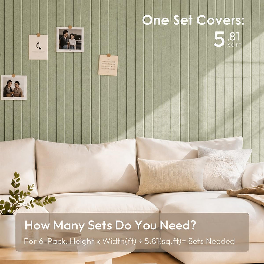 Ribbed Felt Bulletin Board Tiles, 6 Pack Sage Green Cork Board Alternative for Walls, 36 x 24 in Grooved Felt Wall