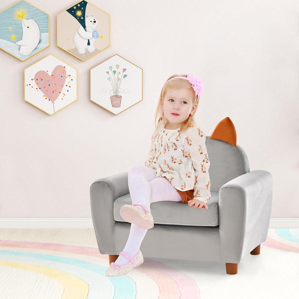 Kids Sofa, Children Armrest Chair with Sturdy Wood Construction and Dutch Velvet, Upholstered Toddler Armrest Couch