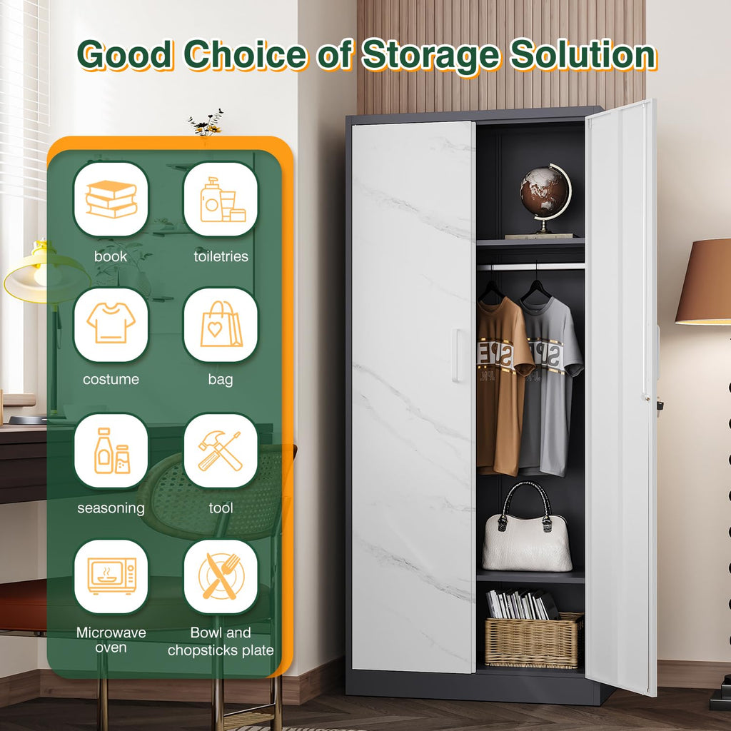 Wardrobe Closet, 72" H Clothing Storage Cabinet with Adjustable Shelves and Hanging Rod, Bedroom Armoire Clothes