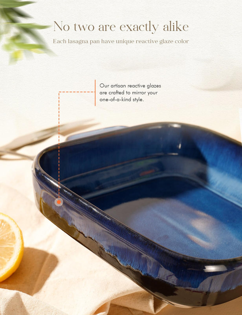 8x8 Baking Pan Ceramic Square Baking Dish with Handle for Brownie 48oz Blue