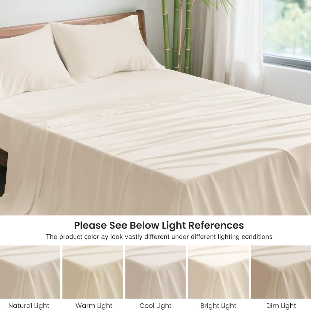 4 Piece Queen Sheet Set, 100% Rayon Derived from Bamboo, Cooling & Breathable, Soft Silky Deep Pocket up to 16"
