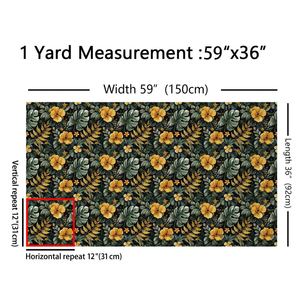 Tropical Floral Fabric by The Yard Watercolor Green Palm Leaf Yellow Flowers No Stretch Sewing Fabric Natural Jungle