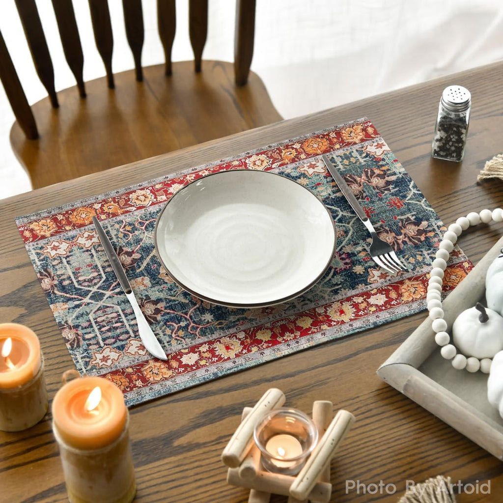 Boho Bohemia Style Placemats, 12x18 Inch Country Rustic Farmhouse Magical Fall Table Mats for Party Kitchen - Set of 6