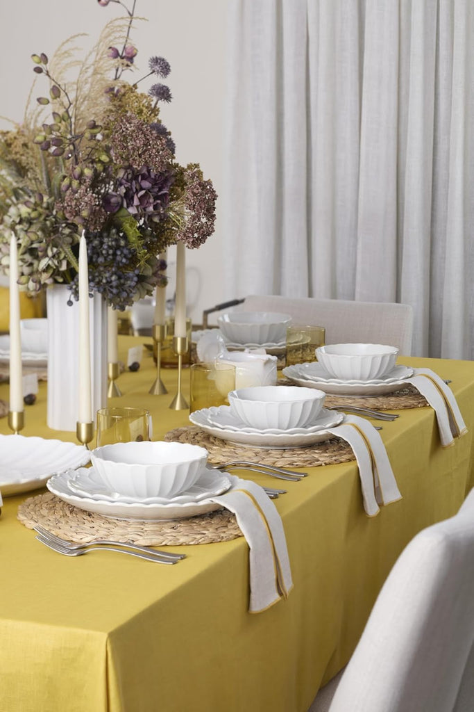 Stoneware Dinnerware Sets, French Perle Scallop White 12-Piece Dinnerware Set for 4, Service For 4