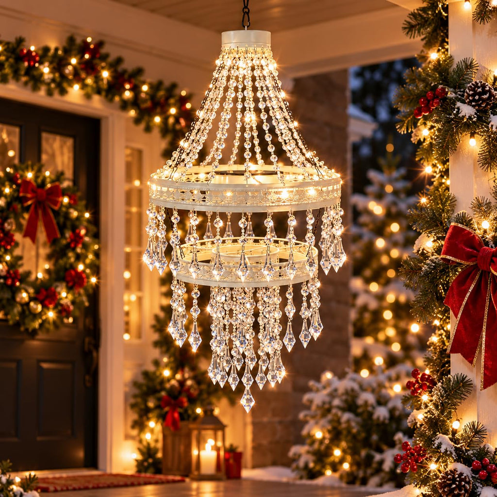 Solar Hanging Crystal Chandelier Light Outdoor Decorative Garden Lantern