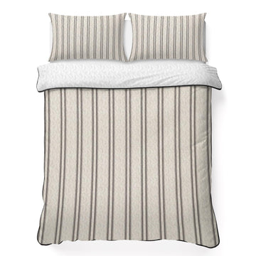Ticking Stripe Quilts Bedding Set Minimalist Vertical Lines Beige Linen Texture Lightweight Quilted