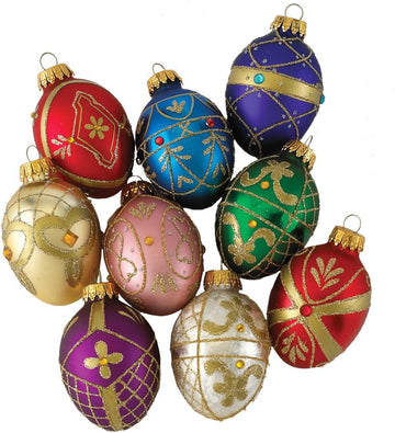 Glass Decorative Egg Ornament, 45mm, Multicolored (GG0517) - Set of 9