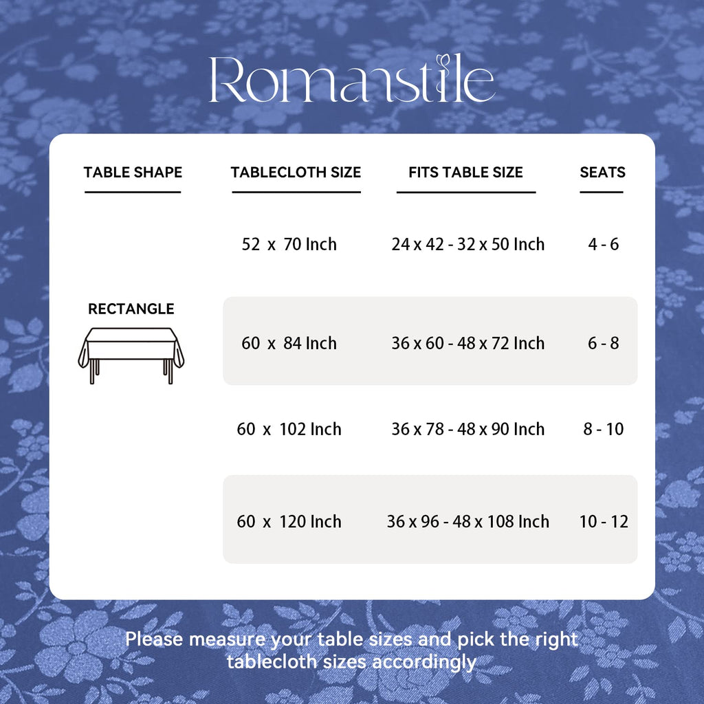 Waterproof Vinyl Tablecloth Rectangle, 52 x 70 Inch, Rose Navy