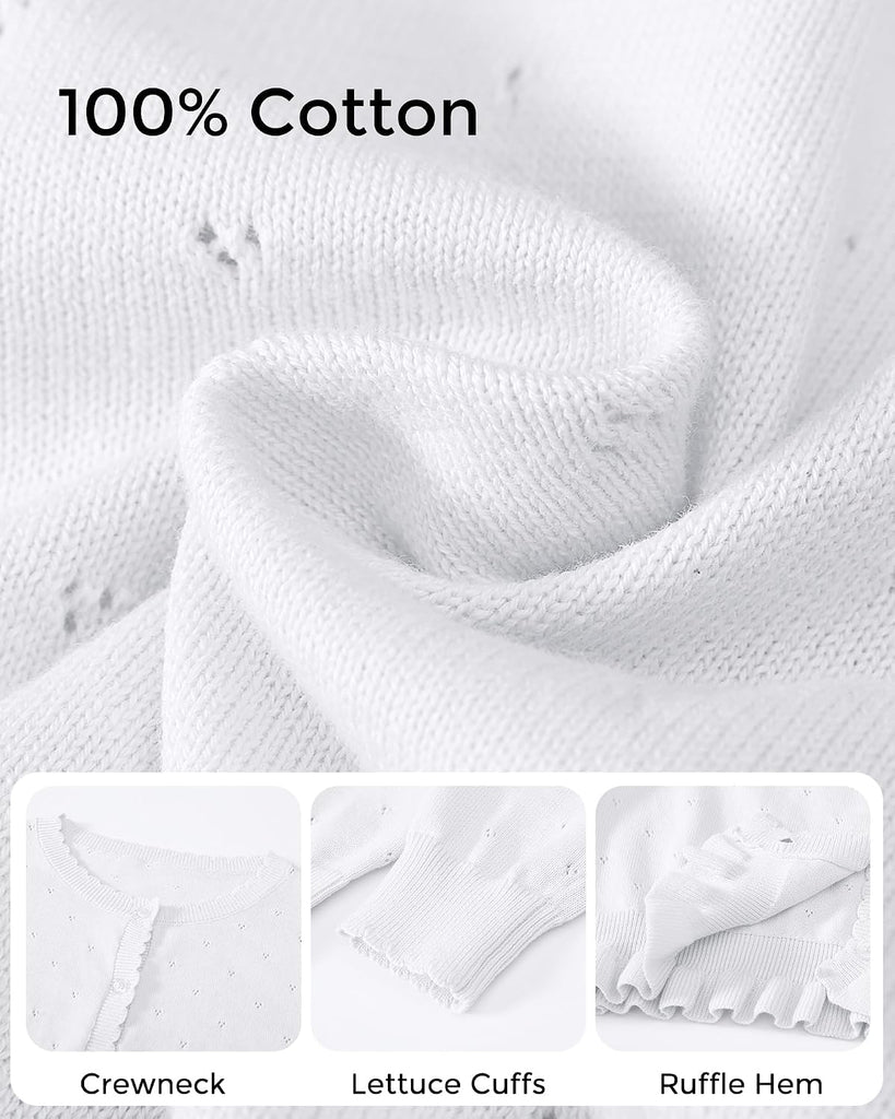 Button Down Long Sleeve Uniform Sweater for Kids Hollow Out Ruffle Knit Sweater