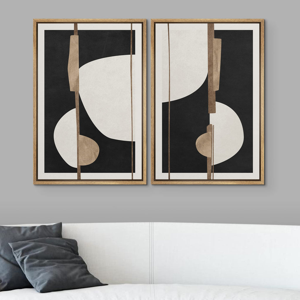 Framed Canvas Print Wall Art Set Geometric Mid-Century Gold White Polygon Abstract Shapes Illustrations Art