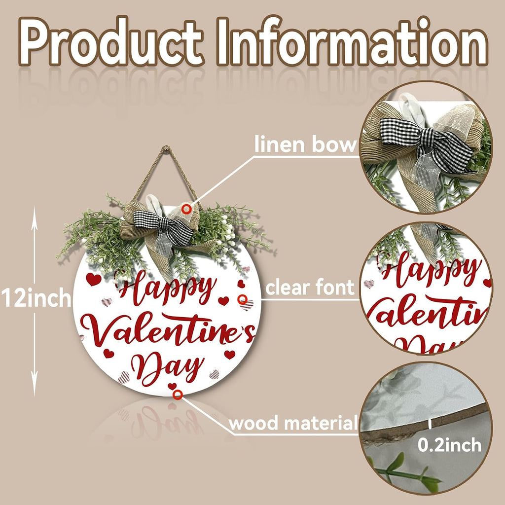 Valentine's Day Door Wreath for Front Door Valentines Holiday Door Sign Heart Love Porch Hanging Decoration