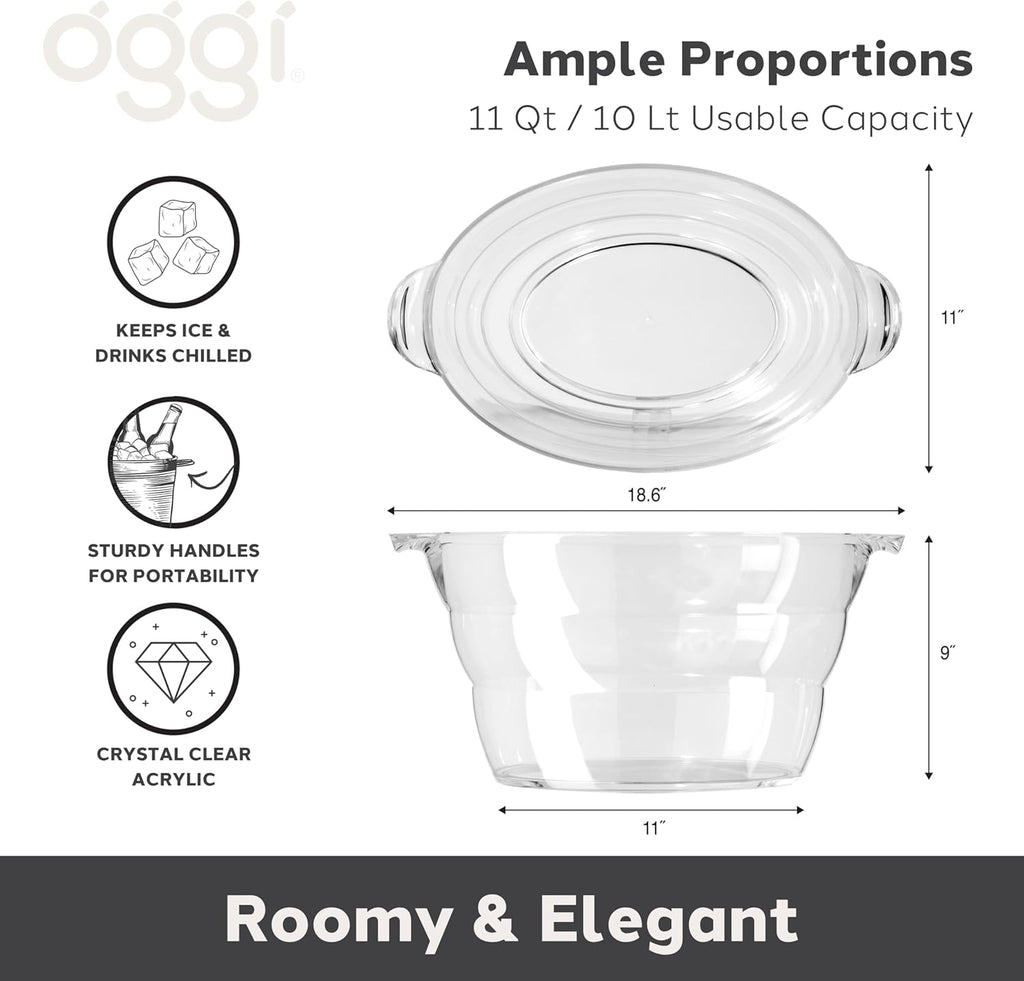 Acrylic Oval Party Tub - Clear Beverage Cooler w/Handles, Wine Cooler, Beer Chiller, Ideal Party Tubs for Drinks, Use