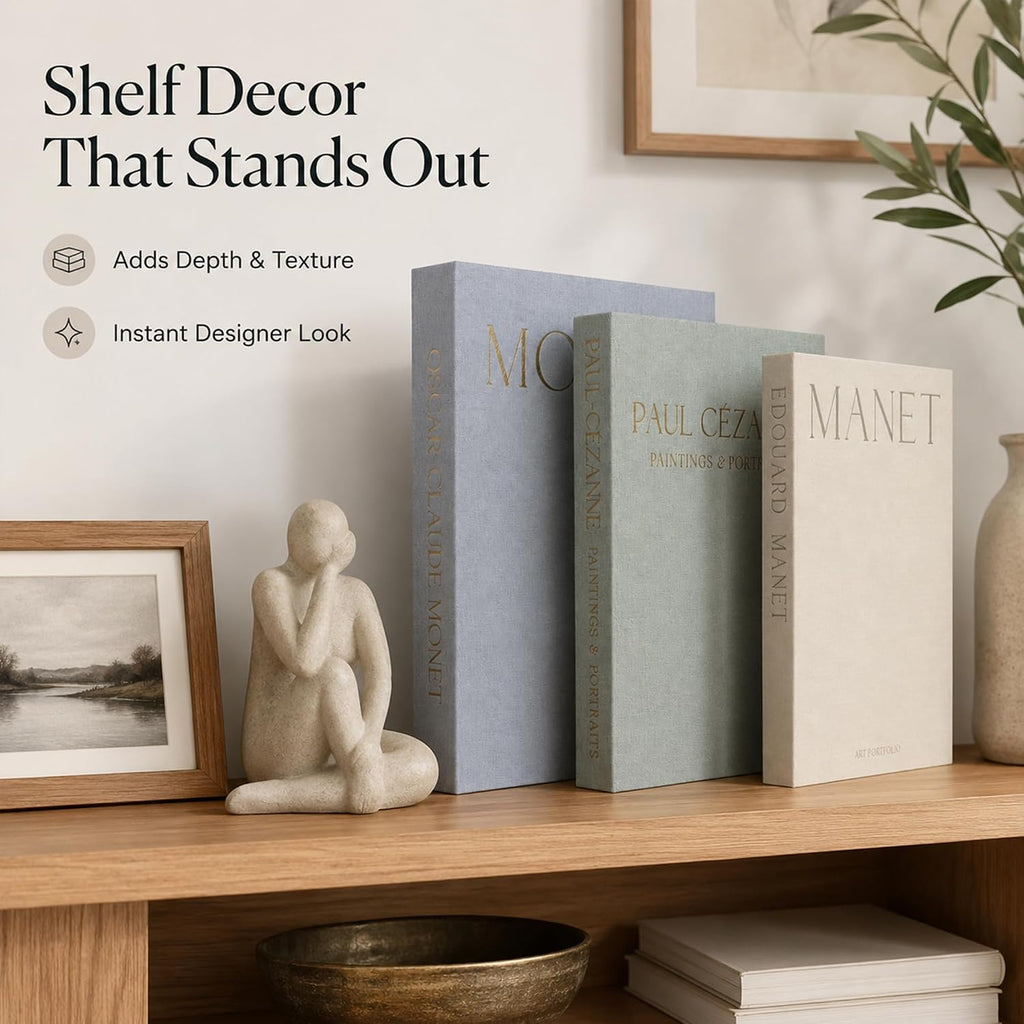 Decorative Books Set of 3 - Minimalist Faux Books for Coffee Table | Aesthetic Hardcover Fake Book Boxes for