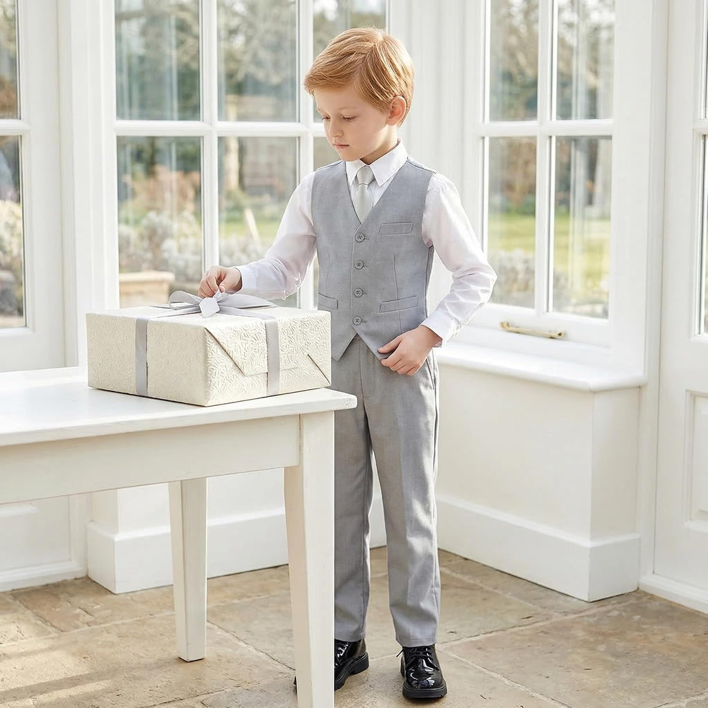 Boys 4 Pieces Suits Slim Fit Kids Vest Pants Sets Formal Dresswear for Boy