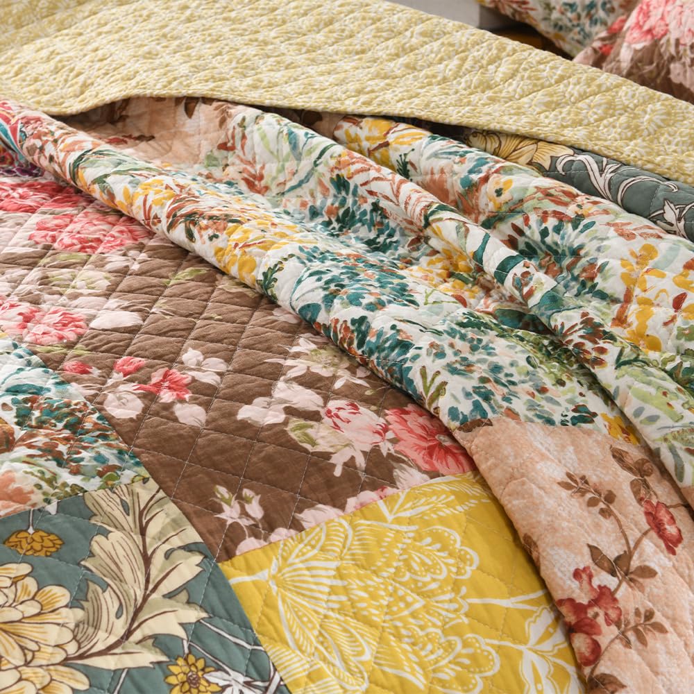 Cotton Quilt, Soft Breathable Bedspread with 2 Shams, Rustic Luxury Paisley Patchwork Quilt, Reversible