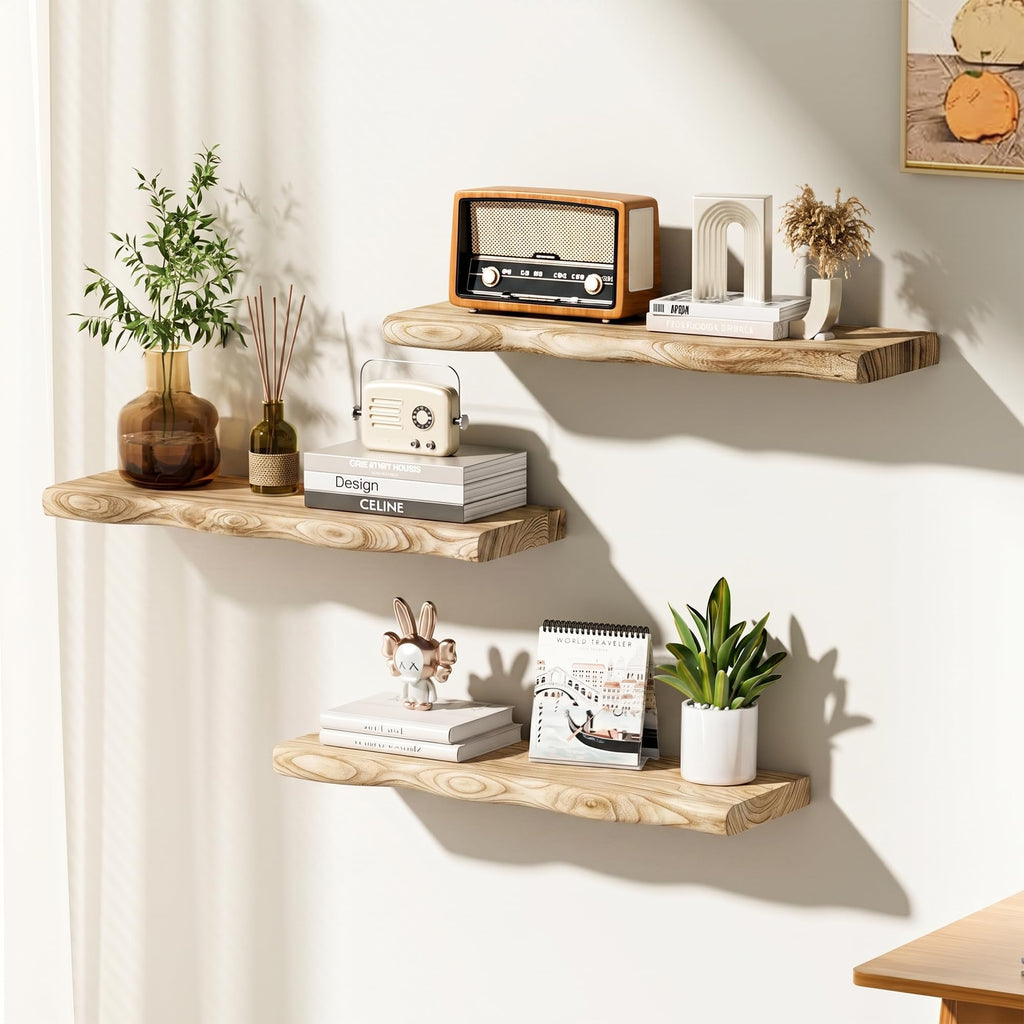 Wavy Edge Floating Shelves with Hidden Brackets, 2 Pack 36 in