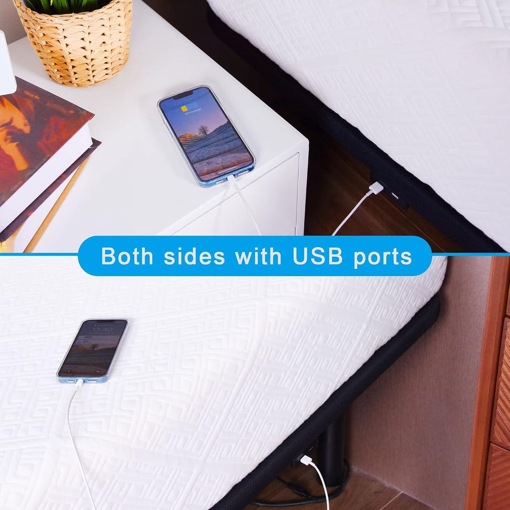 Queen Adjustable Bed Frame Base, Head & Foot Incline, USB Ports, Zero Gravity, Nightlight, 3-Heights Adjustable Legs