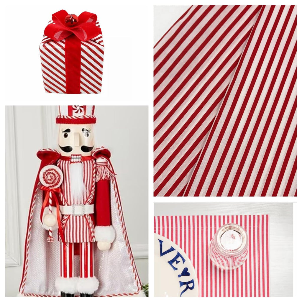 1/8" Red and White Striped Fabric, Summer Weight Polycotton 57" W x 36" L