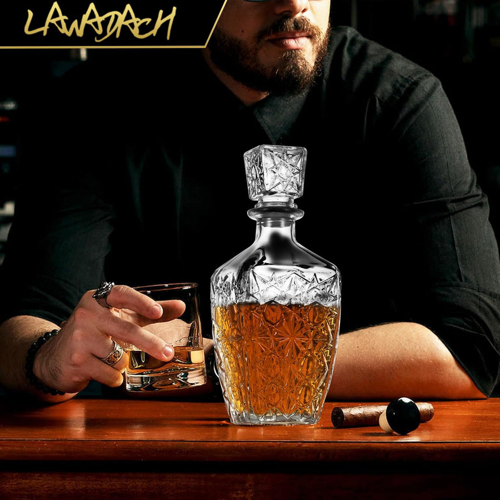 Whiskey Decanter, Glass Alcohol Bottle Gift for Men, Dad - Set of 3