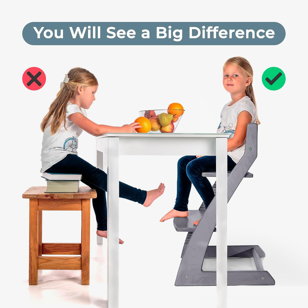 Grey Wooden High Chair for Toddlers | The Grow-with-Me Adjustable Chair for Modern Farmhouse & Scandinavian Kitchens