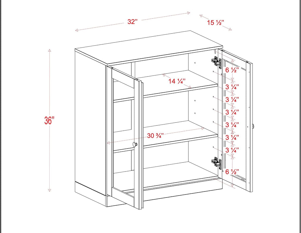 Solid Wood Bookcase - 32" Wide x 36" Short - Black, Wooden Bookshelf - Small Display Cabinet, Bookcase with Glass
