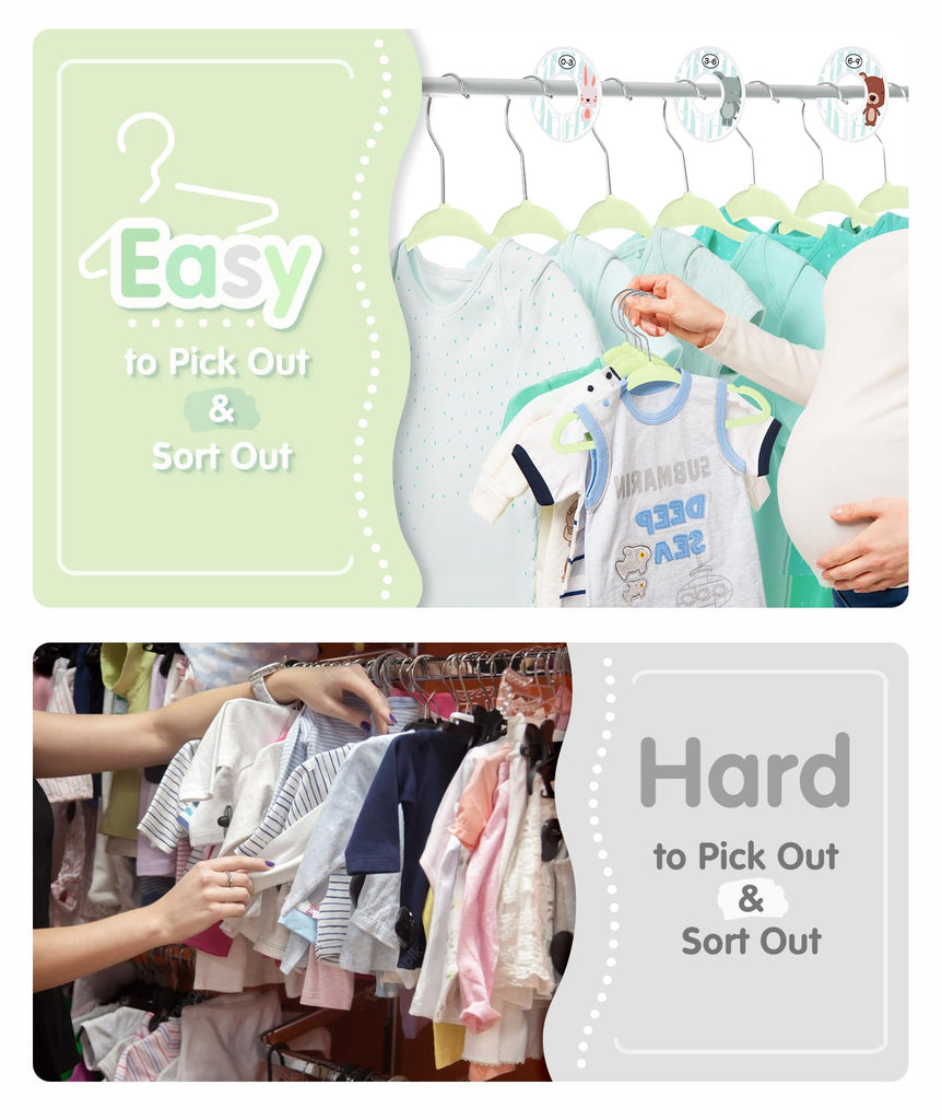 Velvet Baby Hangers with 6 Pcs Dividers, 11 Inch, Lime Green, 30 Pcs