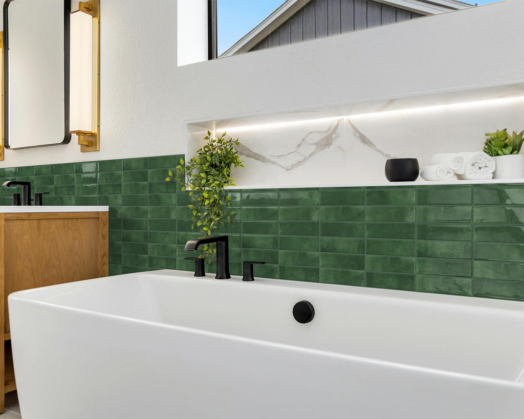 Green Peel and Stick Backsplash Tiles Wall 10-Sheet