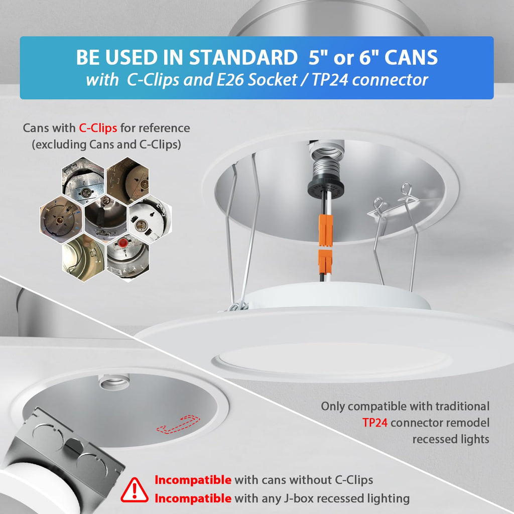 6 Inch Recessed Lights, 5CCT LED Can Lights, Dimmable, 6 Pack,White
