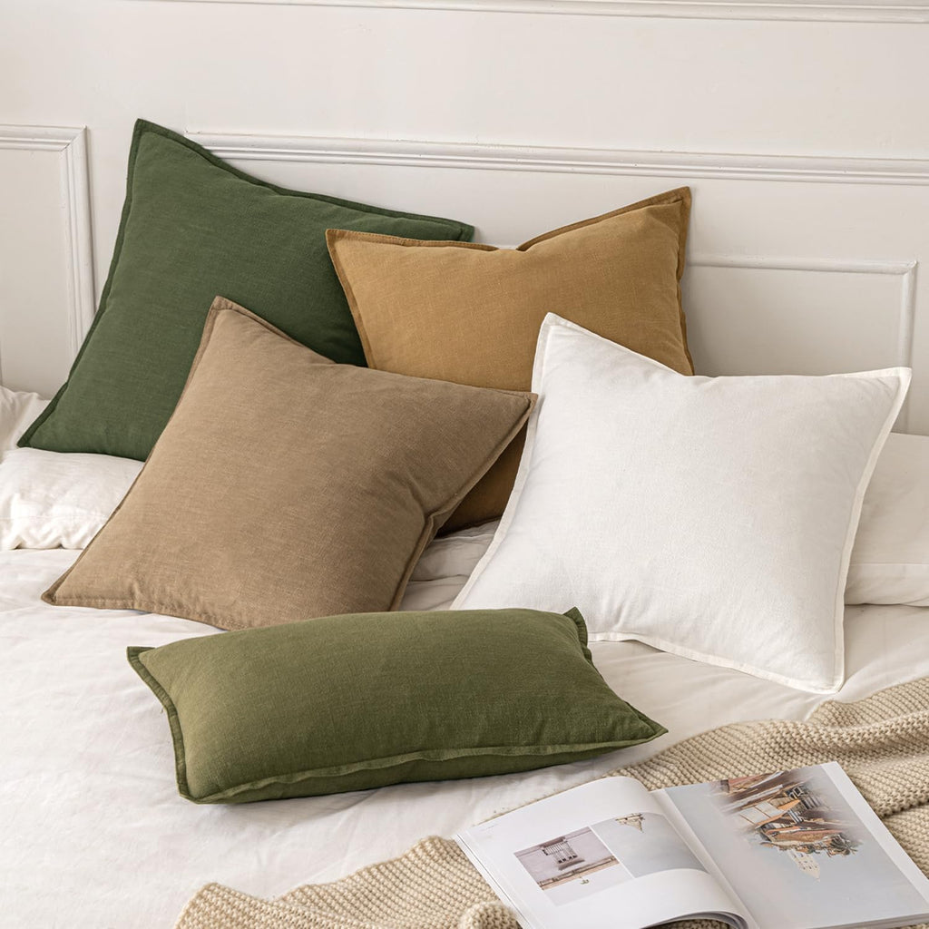 Decorative Linen Euro Sham Pillow Covers 26x26 Cream White Boho Farmhouse Neutral Couch Throw Pillows
