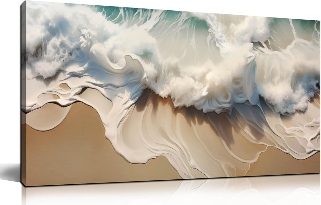 Ocean Waves Canvas Wall Art , Beach Scenery View Home Decor Picture, Sea Waves Canvas Wall-Decoration, Seaside Scene