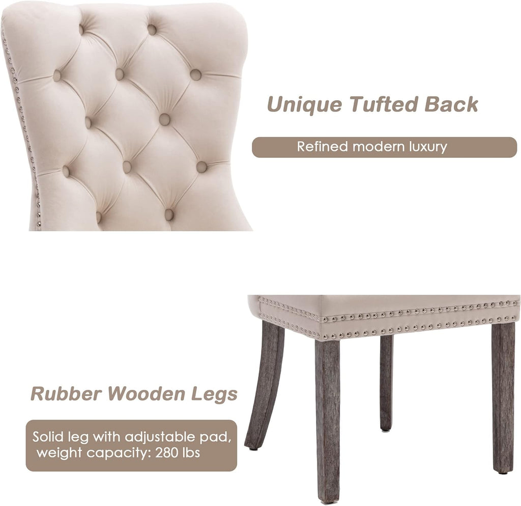 KCC Velvet Dining Chairs Set of 4, Upholstered High-end Tufted Dining Room Chair with Nailhead Back Ring Pull Trim