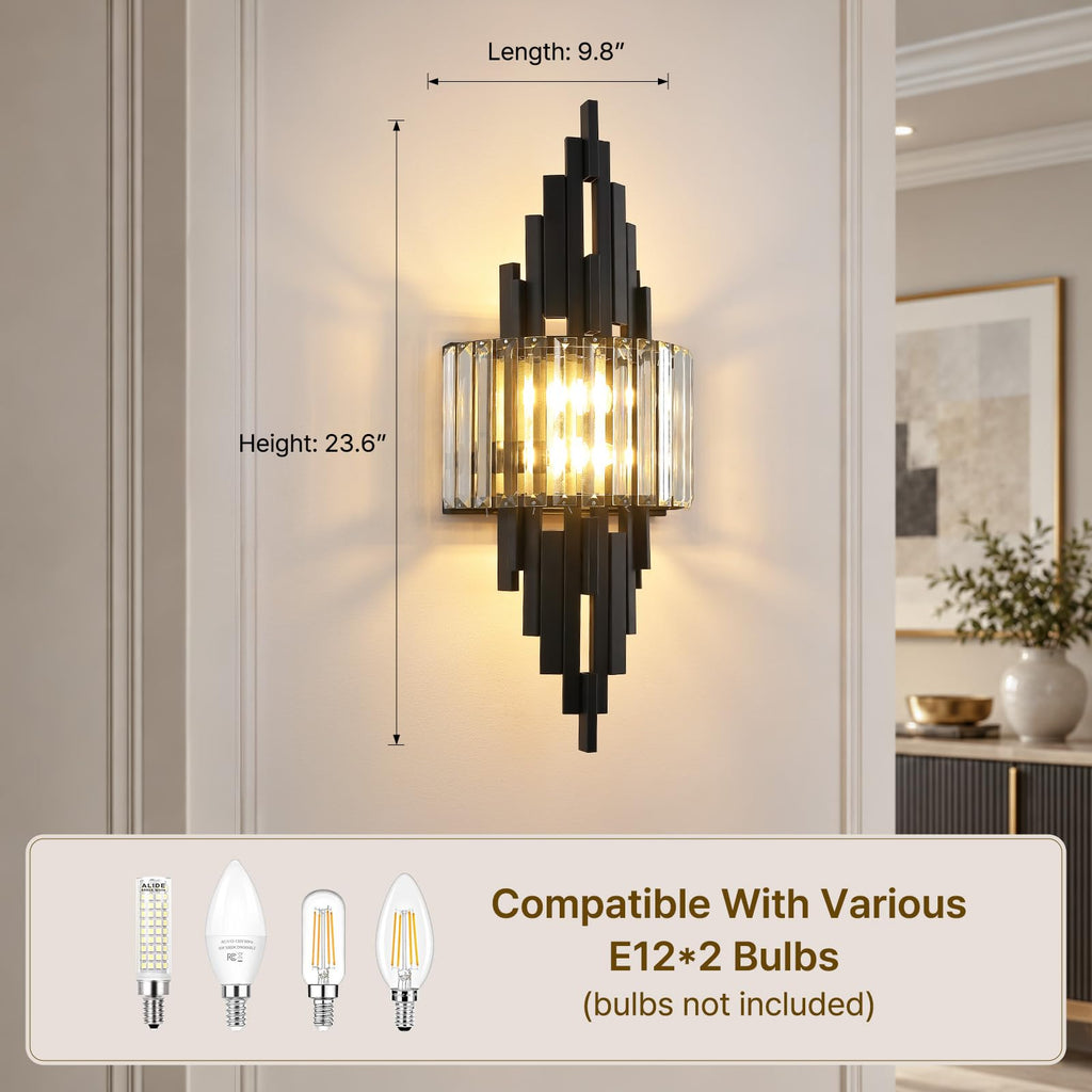 Black Crystal Wall Sconces Mid-Century Modern Luxury Bathroom Sconces Light