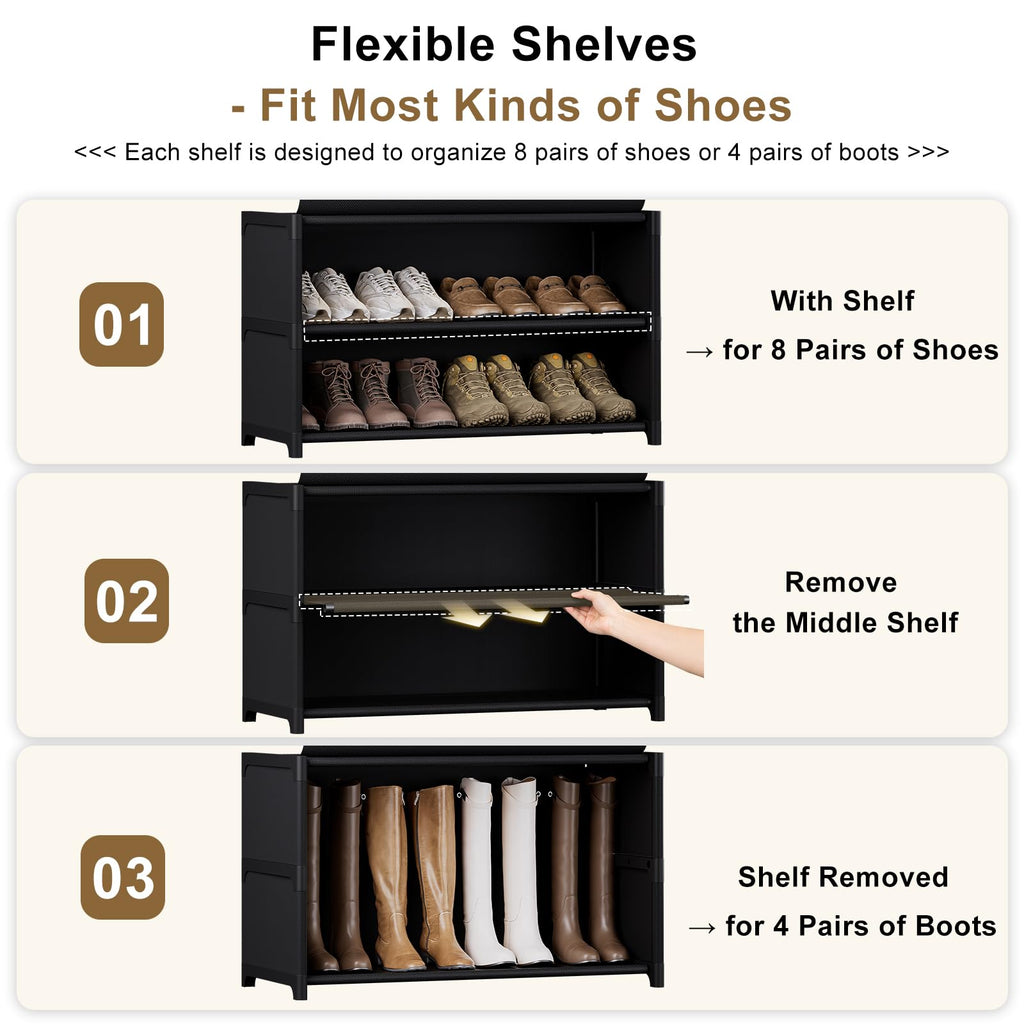 9 Tier Shoe Cabinet with Doors, 36-Pair Storage, Black