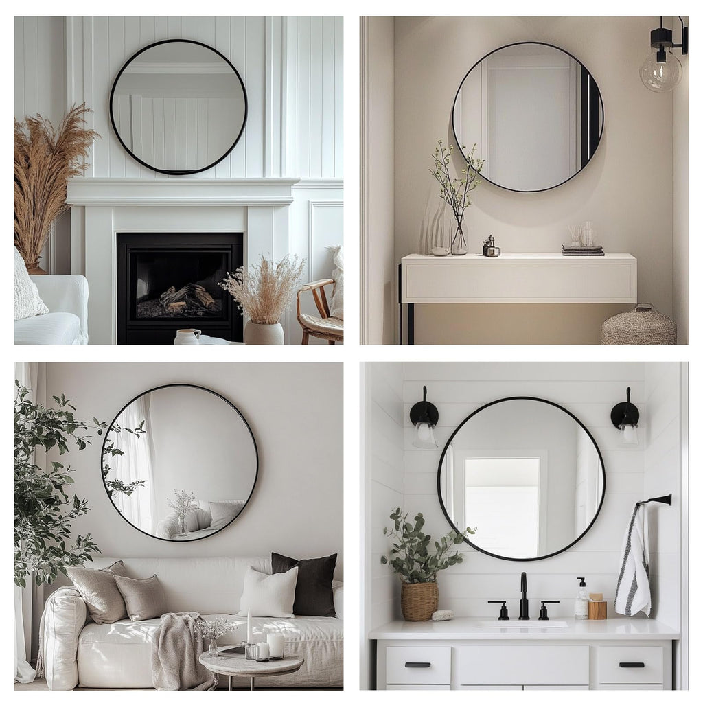 Large Round Mirror, 30 inch Circle Mirror, Matte Black Metal Frame