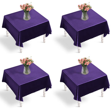 Purple Satin Tablecloth 54x54, 4 Pack Wave Edge Table Cover