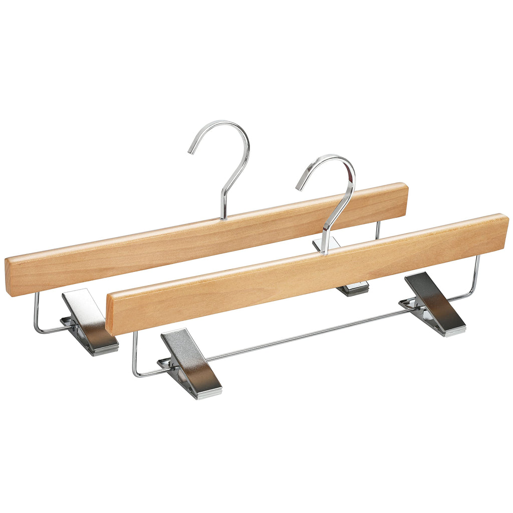 Pants Hangers, Luxury Natural Wooden Skirts Hangers with 2 Big Premium Metal Clips and 360° Swivel Anti-Rust Flat
