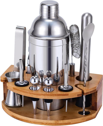 Cocktail Shaker Set Bartender Kit with Stand, Drink Mixer Set with Stainless Steel Bar Accessories Tools: - Set of 12