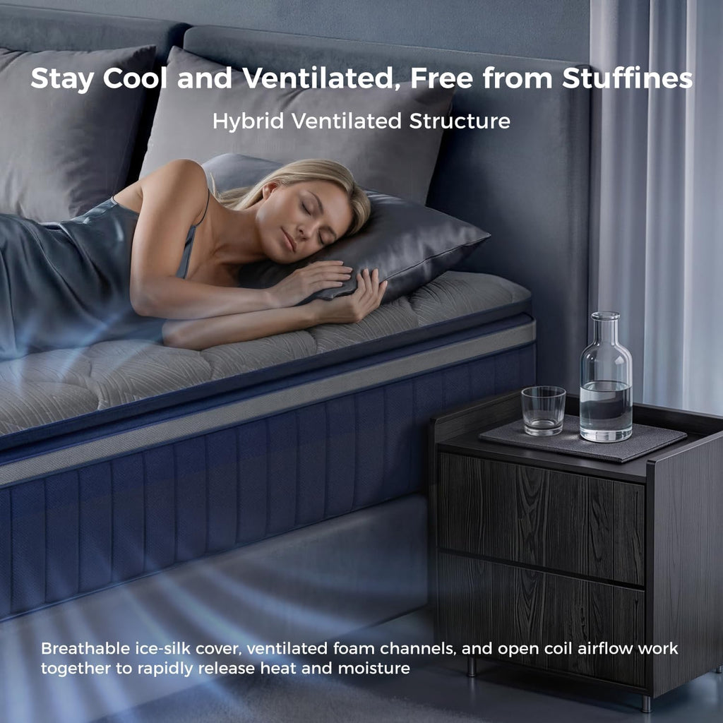 CoolNest Hybrid Cali King Mattress 14 Inch, Cooling Pillow Top | Cool Night Sleep for Hot Sleeper, 7-Zone Ergo