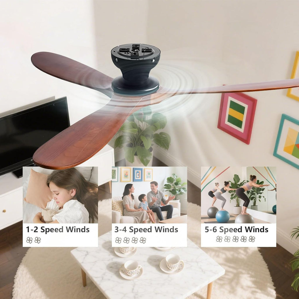 42 Inch Flush Mount Ceiling Fan No Light with Remote, Black and Walnut - Low Profile Modern Wood Blades, 6-Speed Reversible, Quiet A101-B0GGR2K5MM