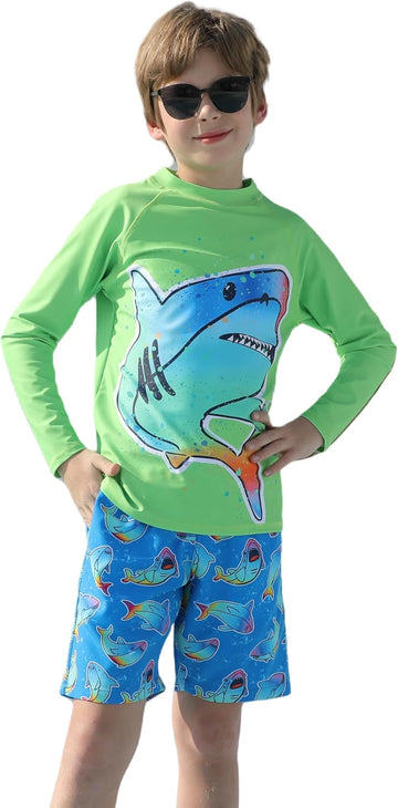 Toddler Boys Rash Guard Sets,Swim Trunks with Compression Liner,Swim Shirt Sets